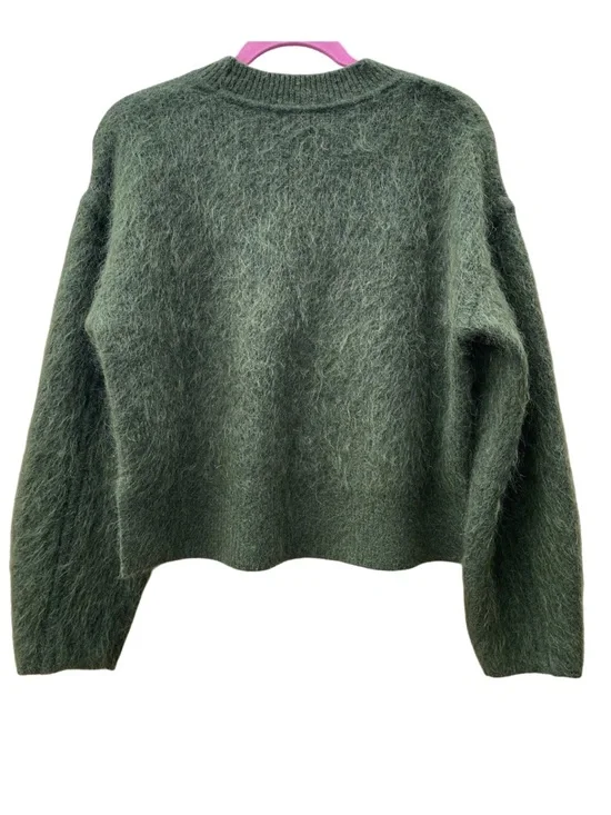 & Other Stories Cozy Olive Green Women's Fuzzy Crewneck Sweater Size Small - Picture 2 of 4